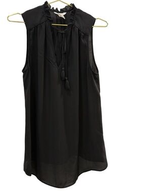 H&M Black Sleeveless Tassel Tie Neck Ruffle Blouse